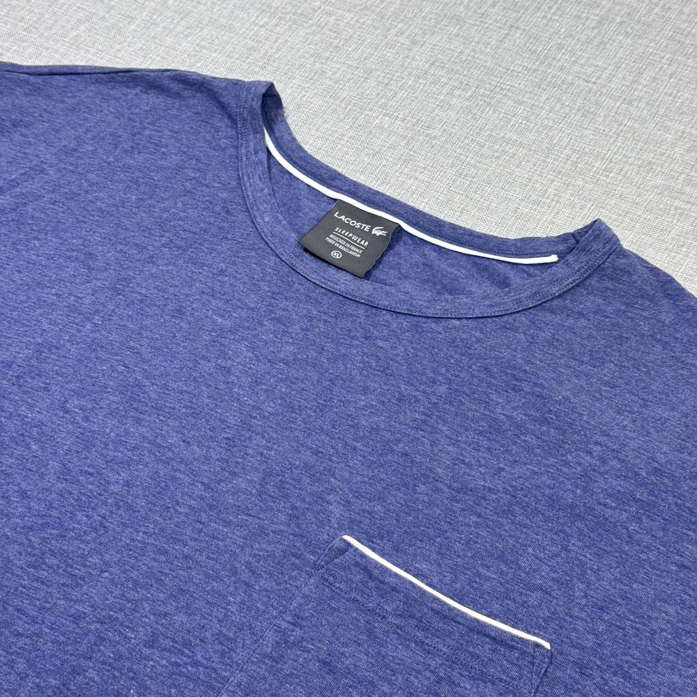 Lacoste T-Shirt Mens XL Blue Sleepwear Pocket Logo Crew Neck Jersey Cotton